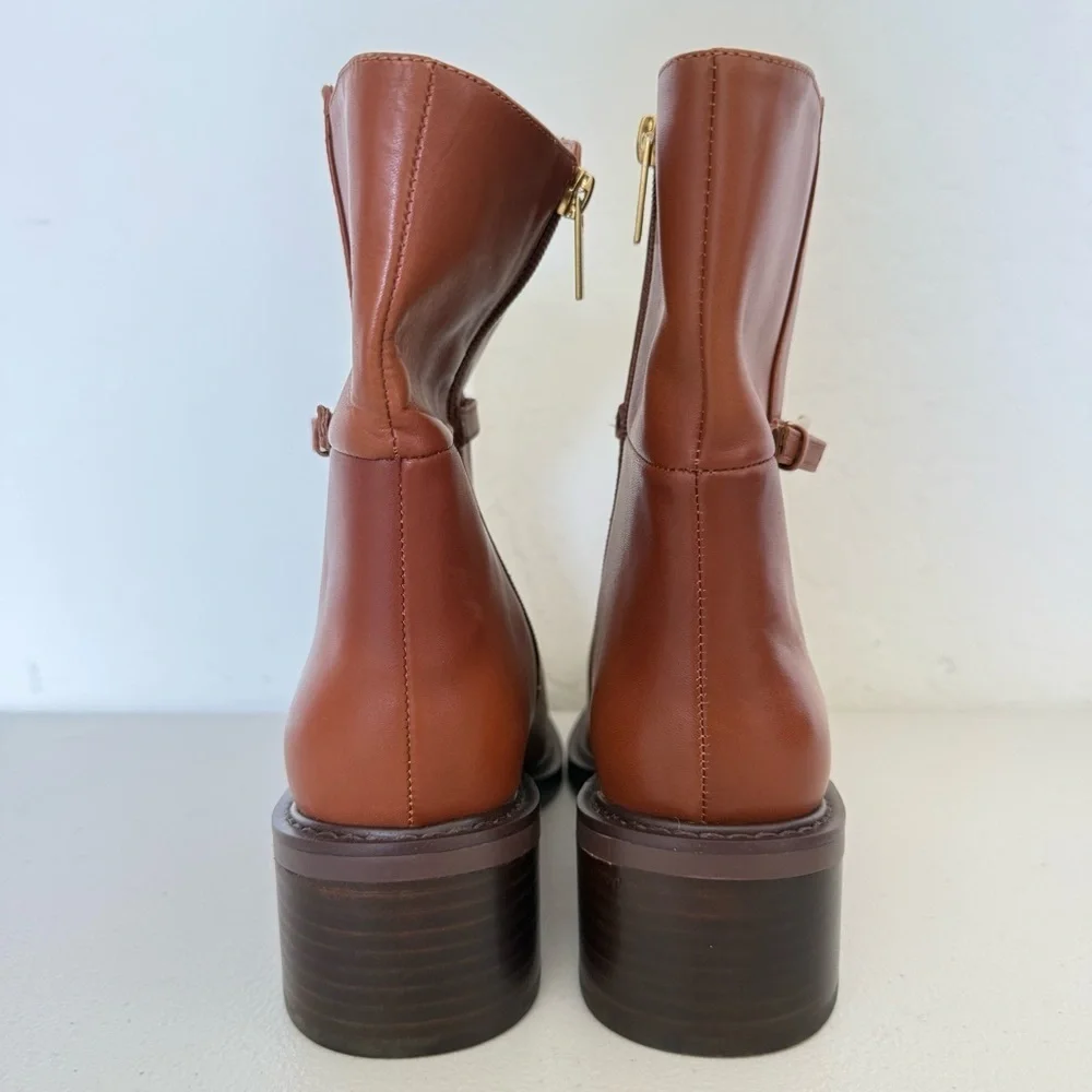 NEW Vince Camuto Gali Cognac Brown Leather Buckle Ankle Boots Size 8